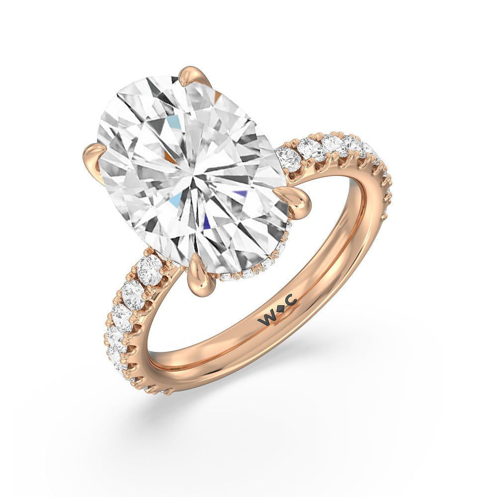 Grandeur Hidden Halo Ring with Oval Cut Diamond in 14KT Rose Gold view 3