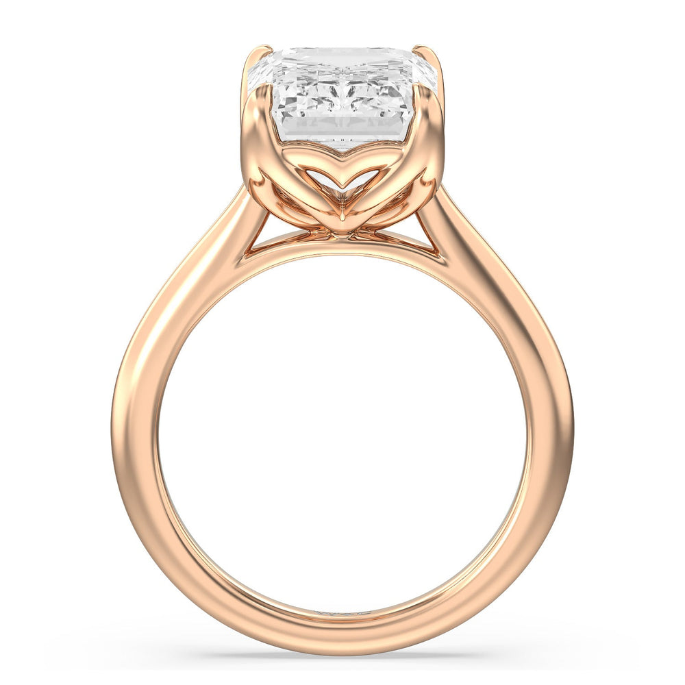 Emerald Cut Famed Tulip Cathedral Ring with Lab Grown Diamond in 14KT Rose Gold view 3