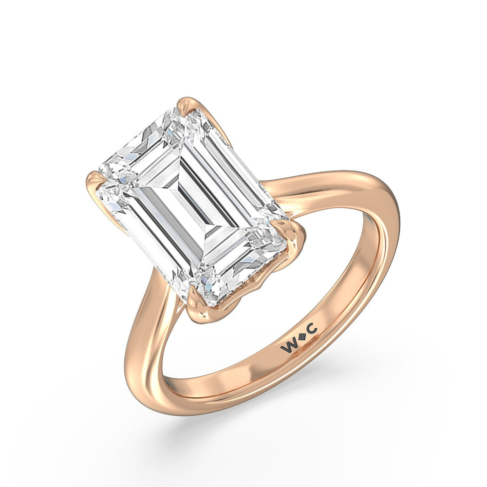Emerald Cut Famed Tulip Cathedral Ring with Lab Grown Diamond in 14KT Rose Gold view 4