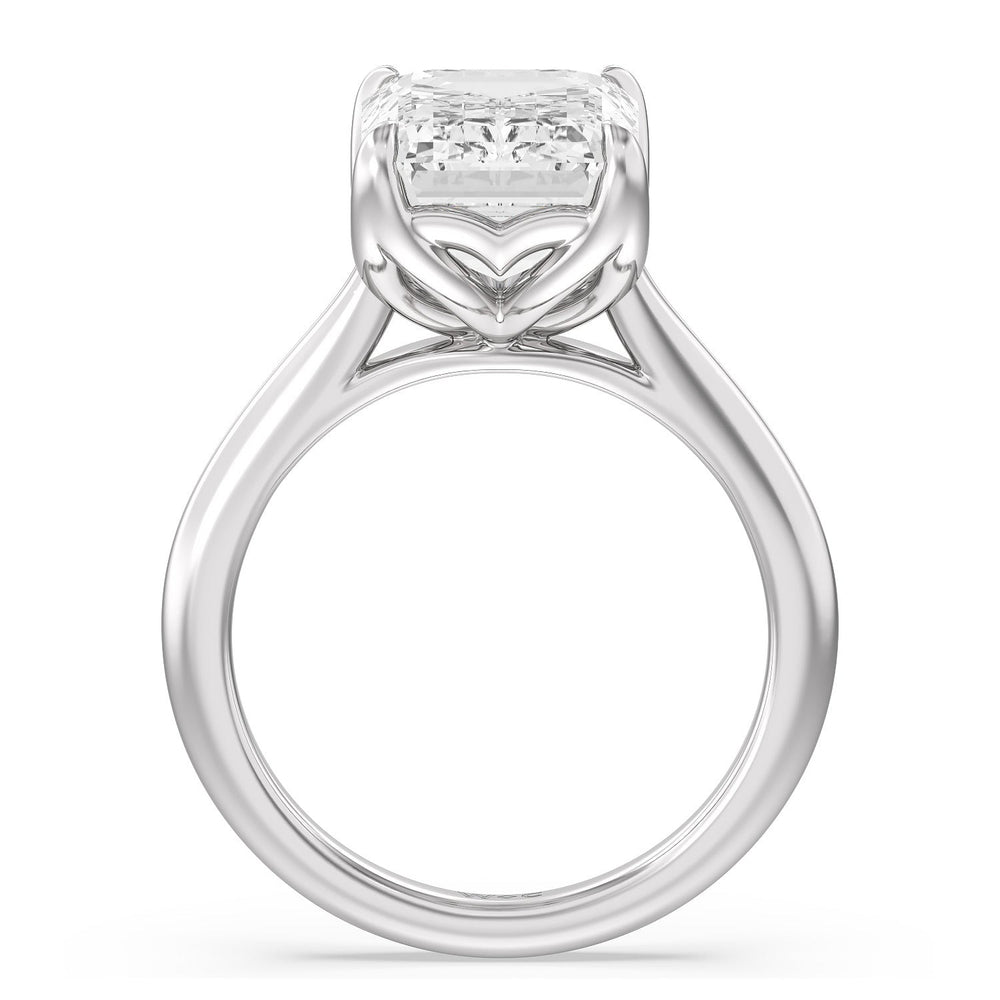 Emerald Cut Famed Tulip Cathedral Ring with Lab Grown Diamond in 14KT Platinum view 3