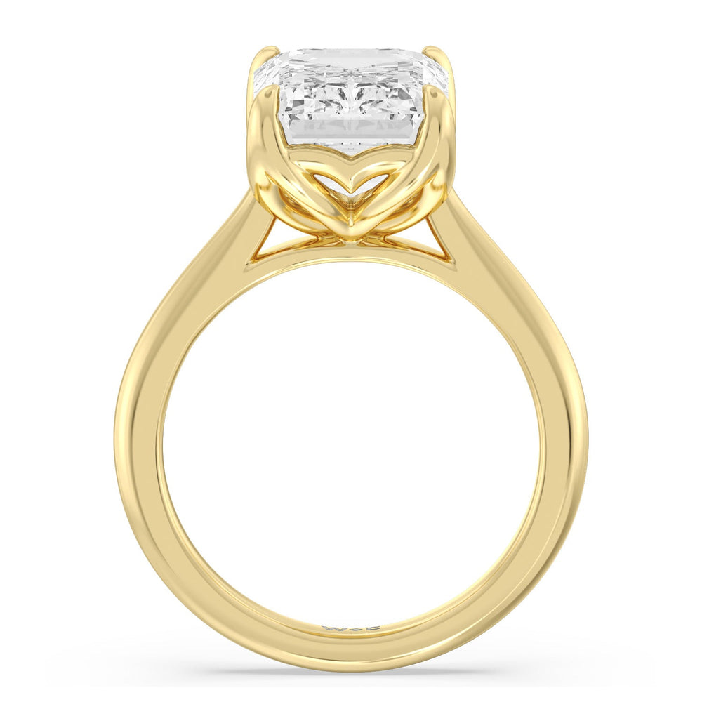 Emerald Cut Famed Tulip Cathedral Ring with Lab Grown Diamond in 14KT Yellow Gold view 3