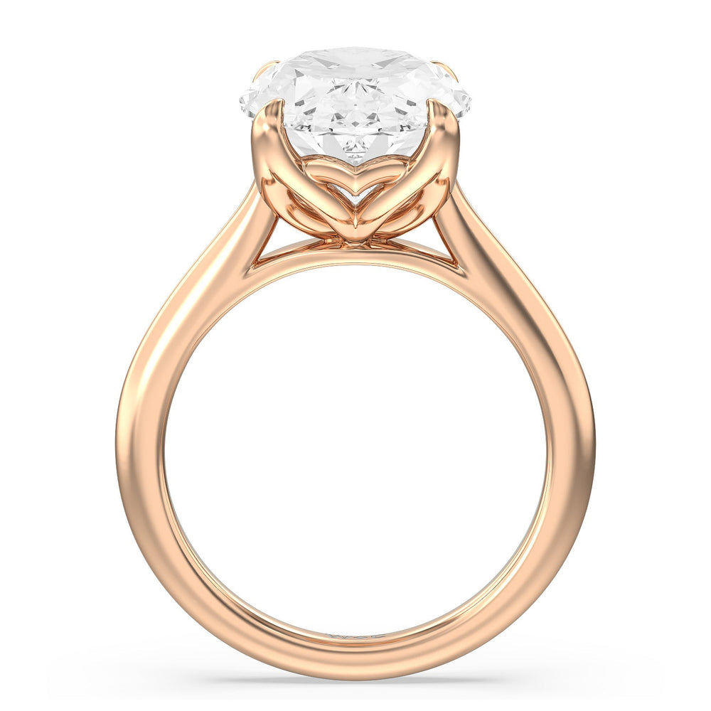 Oval Cut Famed Tulip Cathedral Ring with Lab Grown Diamond in 14KT Rose Gold view 3