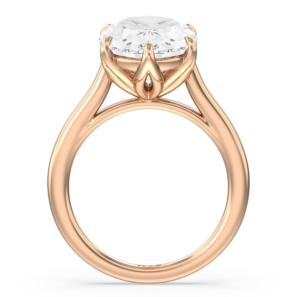 Oval Cut Prominent Tulip Solitaire Ring with Lab Grown Diamond in 14KT Rose Gold view 2