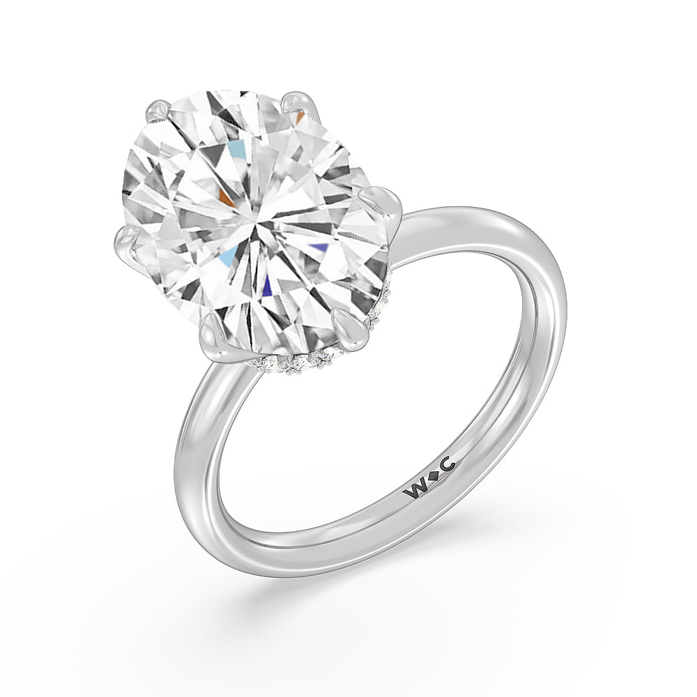 Elevated Hidden Halo Ring with Oval Cut Diamond in 14KT Platinum view 3