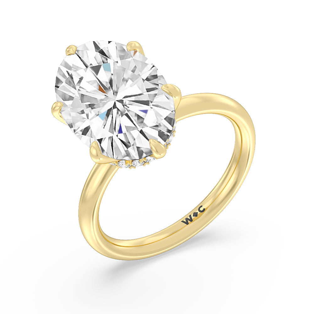 Elevated Hidden Halo Ring with Oval Cut Diamond in 14KT Yellow Gold view 3