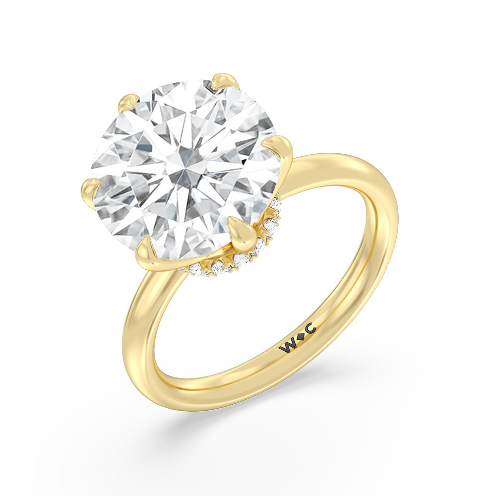 Elevated Hidden Halo Ring with Round Cut Diamond in 14KT Yellow Gold view 3