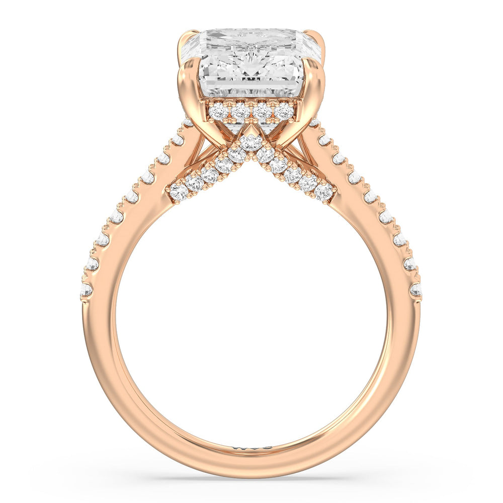 Emerald Cut Posh Hidden Halo Ring with Lab Grown Diamond in 14KT Rose Gold view 2