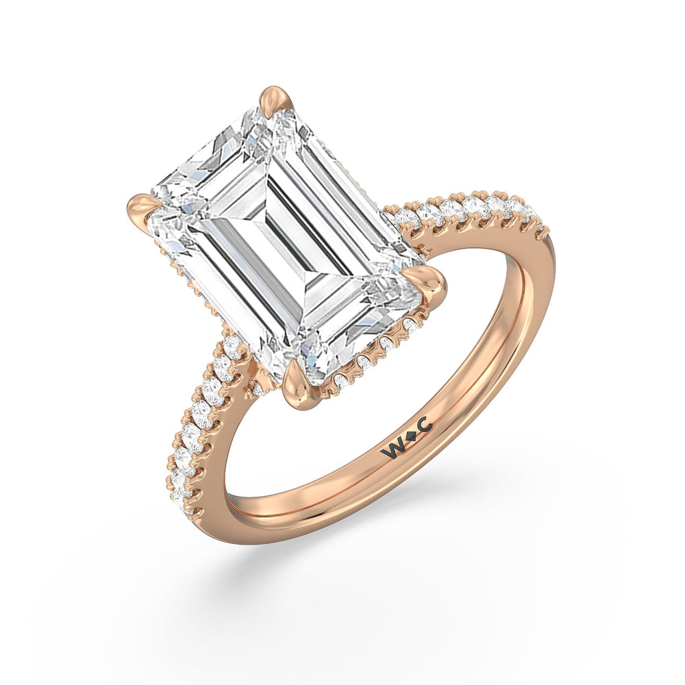Emerald Cut Posh Hidden Halo Ring with Lab Grown Diamond in 14KT Rose Gold view 3