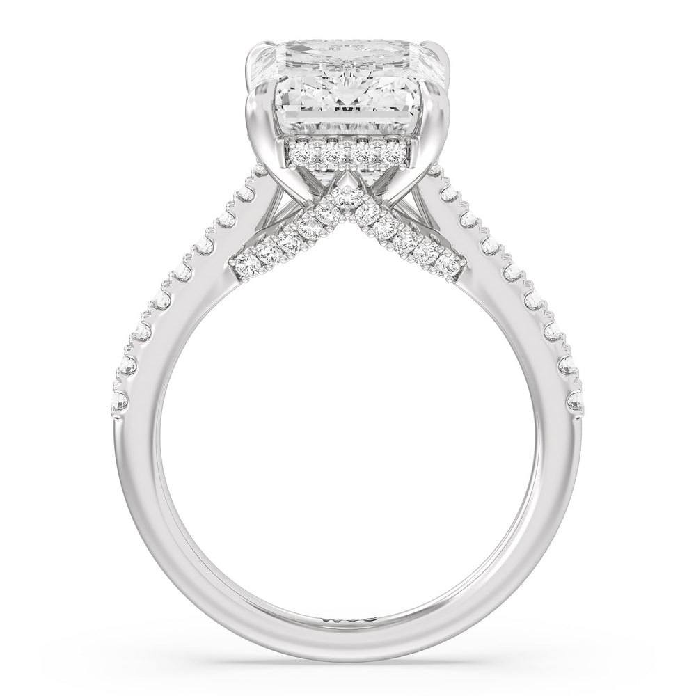 Emerald Cut Posh Hidden Halo Ring with Lab Grown Diamond in 14KT Platinum view 2