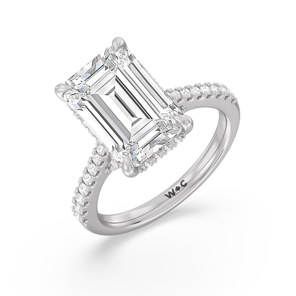 Emerald Cut Posh Hidden Halo Ring with Lab Grown Diamond in 14KT Platinum view 3