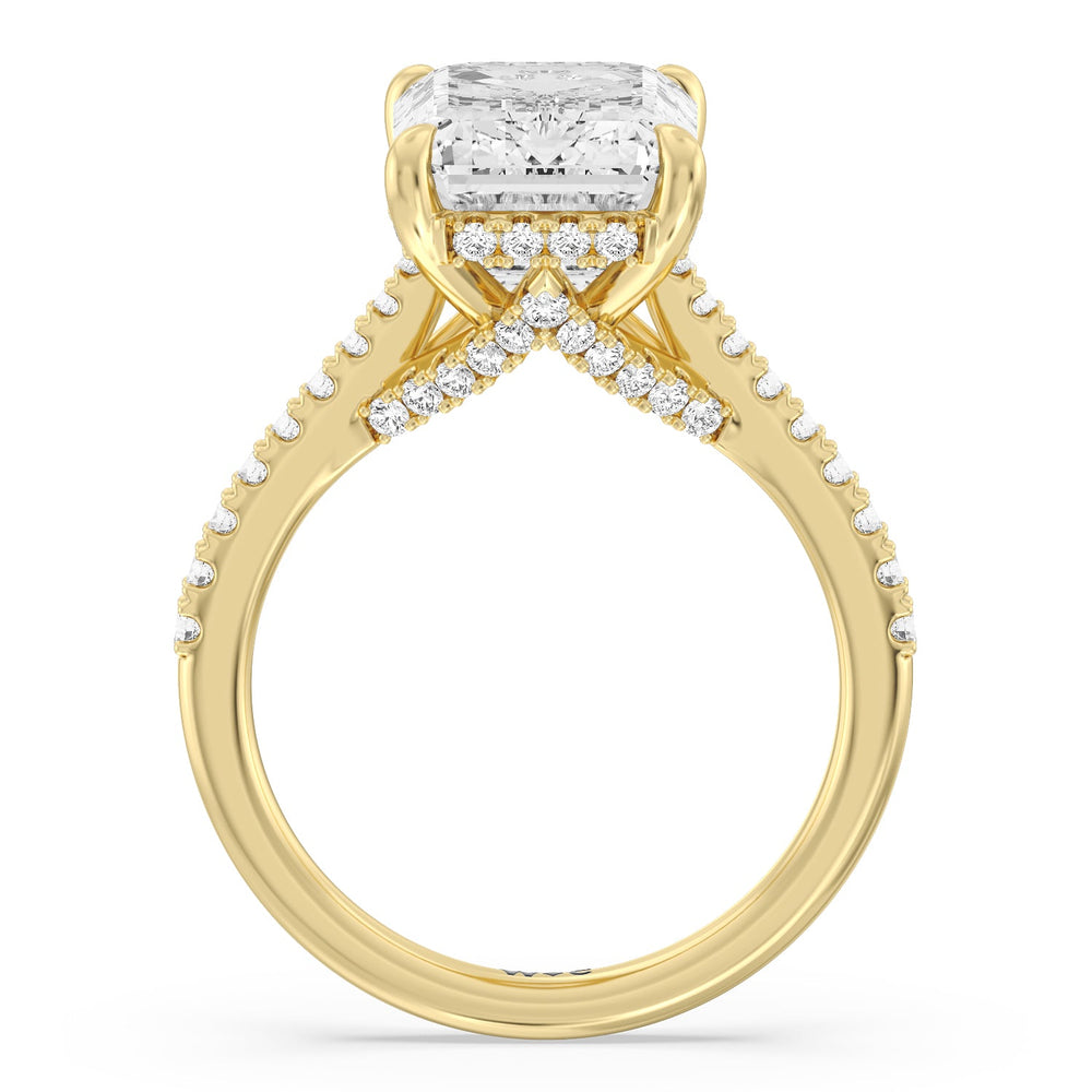 Emerald Cut Posh Hidden Halo Ring with Lab Grown Diamond in 14KT Yellow Gold view 2