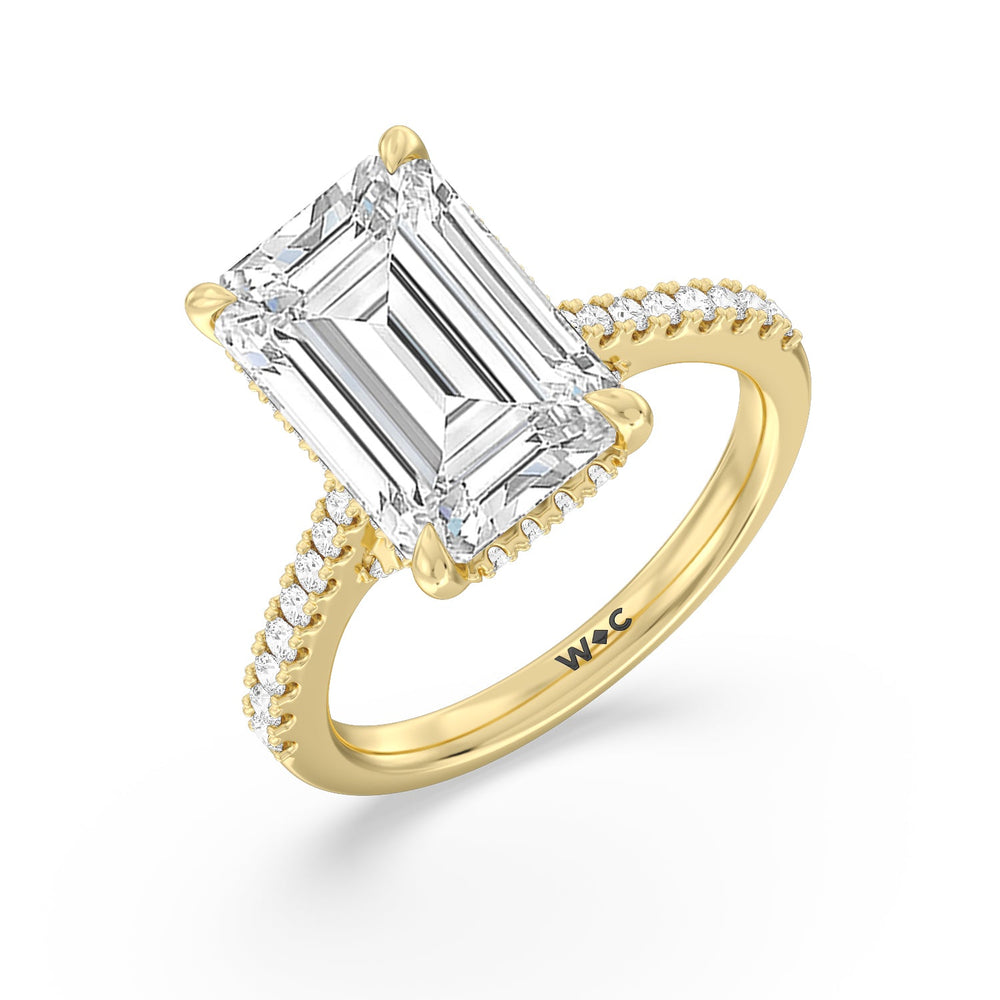 Emerald Cut Posh Hidden Halo Ring with Lab Grown Diamond in 14KT Yellow Gold view 3