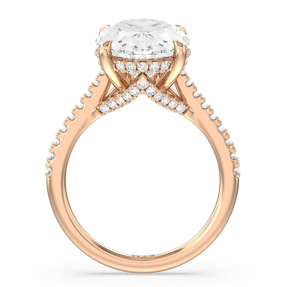 Oval Cut Posh Hidden Halo Ring with Lab Grown Diamond in 14KT Rose Gold view 2
