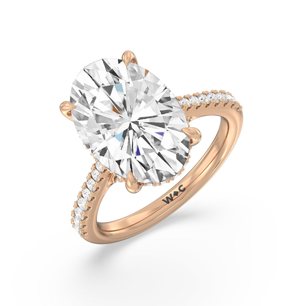 Oval Cut Posh Hidden Halo Ring with Lab Grown Diamond in 14KT Rose Gold view 3