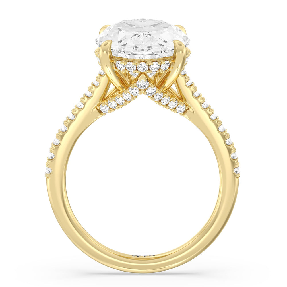 Oval Cut Posh Hidden Halo Ring with Lab Grown Diamond in 14KT Yellow Gold view 2