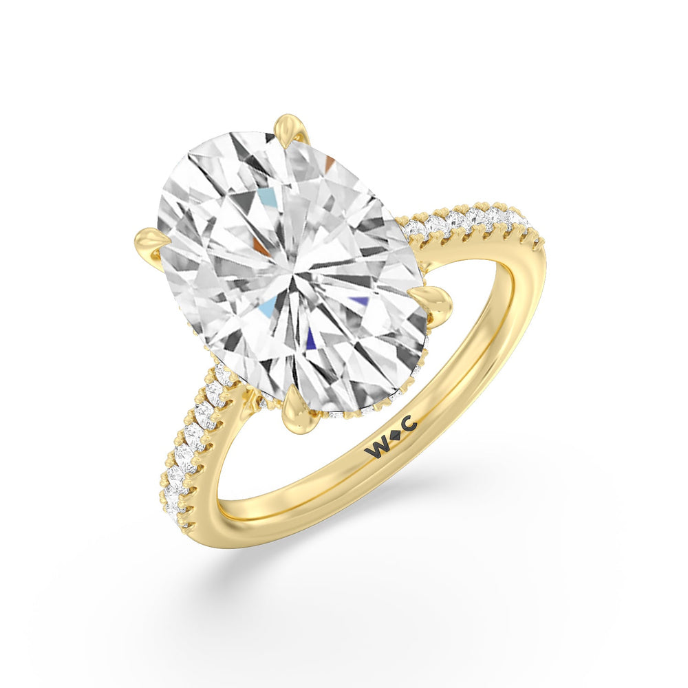 Oval Cut Posh Hidden Halo Ring with Lab Grown Diamond in 14KT Yellow Gold view 3