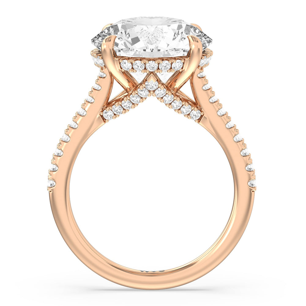 Round Cut Posh Hidden Halo Ring with Lab Grown Diamond in 14KT Rose Gold view 2