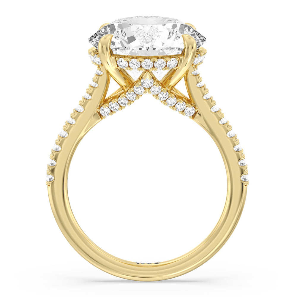 Round Cut Posh Hidden Halo Ring with Lab Grown Diamond in 14KT Yellow Gold view 2