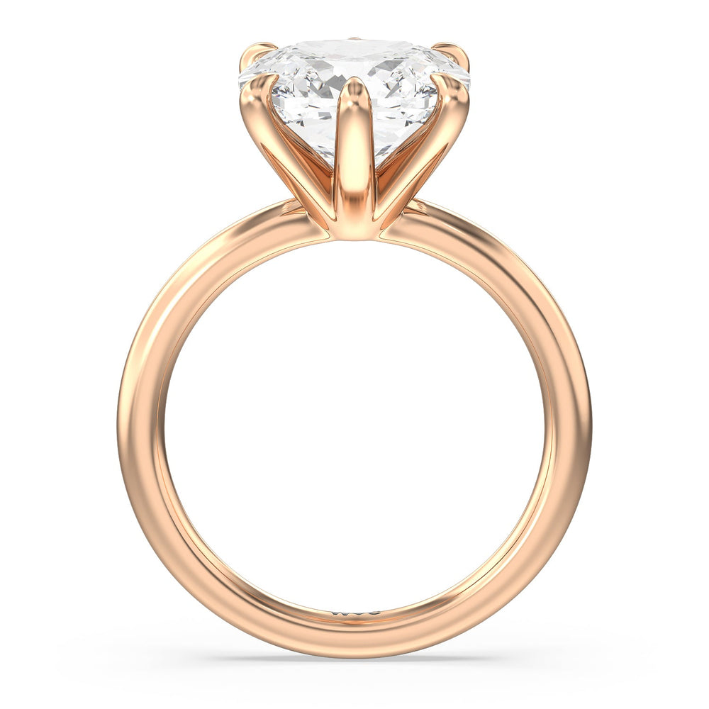 Striking Six Prong Ring with Cushion Cut Diamond in 14KT Rose Gold view 2