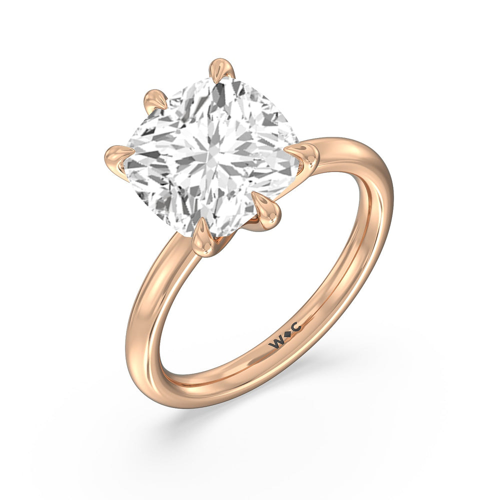 Striking Six Prong Ring with Cushion Cut Diamond in 14KT Rose Gold view 3