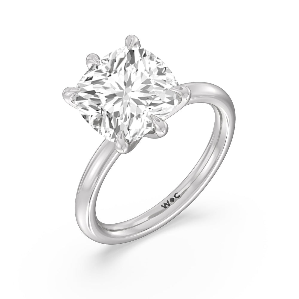 Striking Six Prong Ring with Cushion Cut Diamond in 14KT Platinum view 3