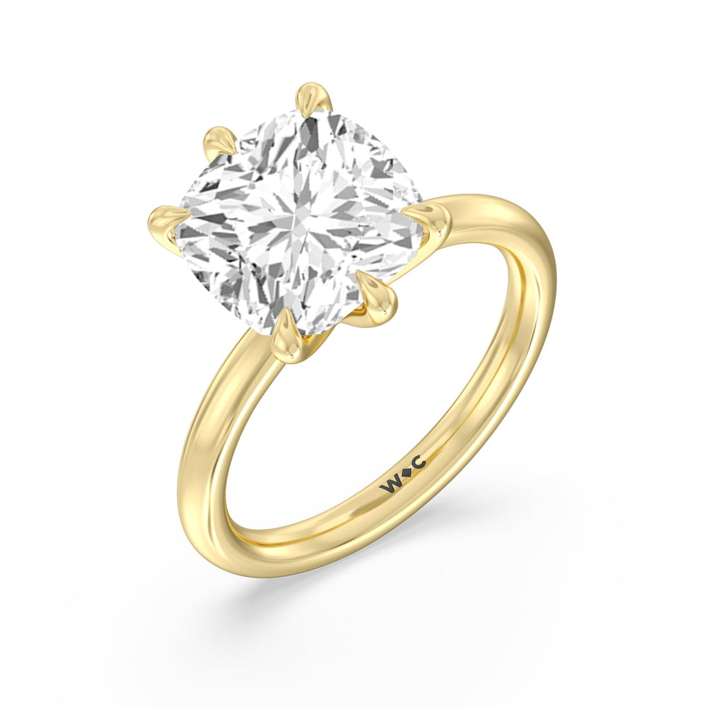 Striking Six Prong Ring with Cushion Cut Diamond in 14KT Yellow Gold view 3