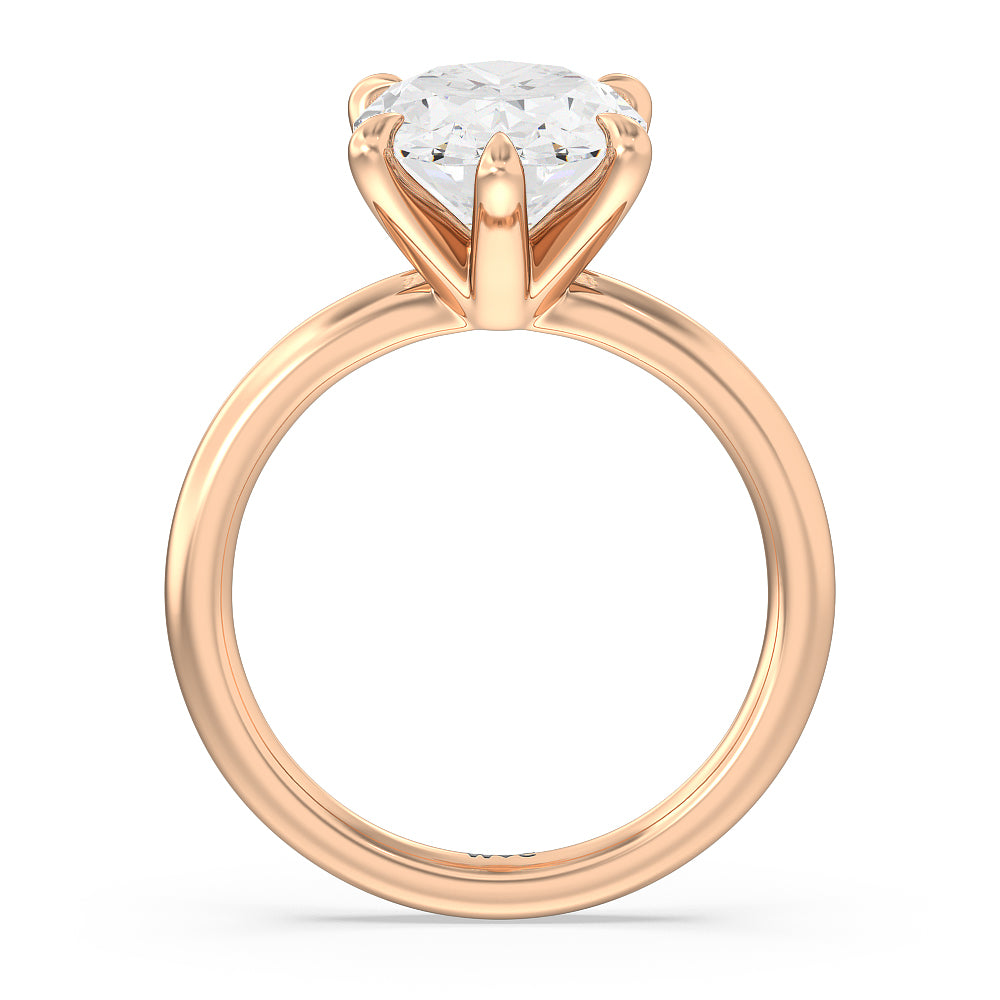 Striking Six Prong Ring with Oval Cut Diamond in 14KT Rose Gold view 2