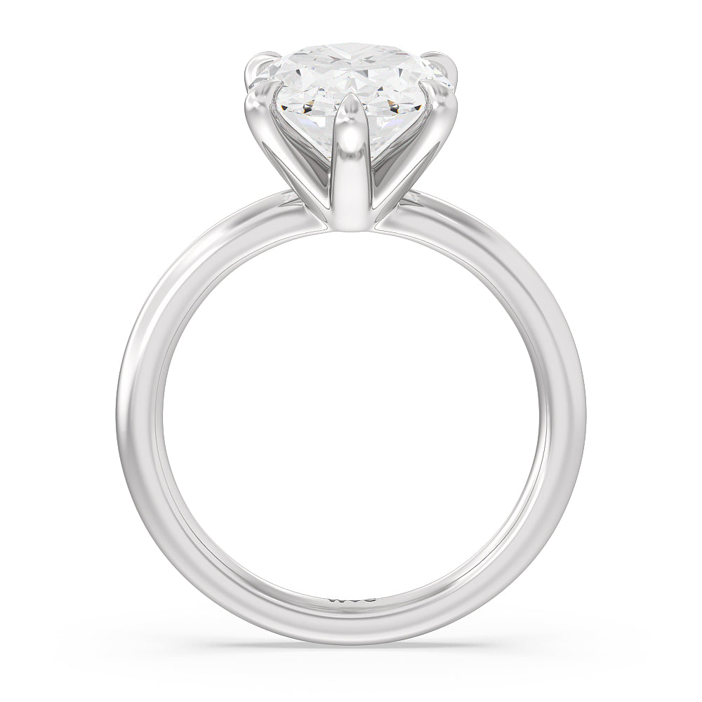 Striking Six Prong Ring with Oval Cut Diamond in 14KT Platinum view 2