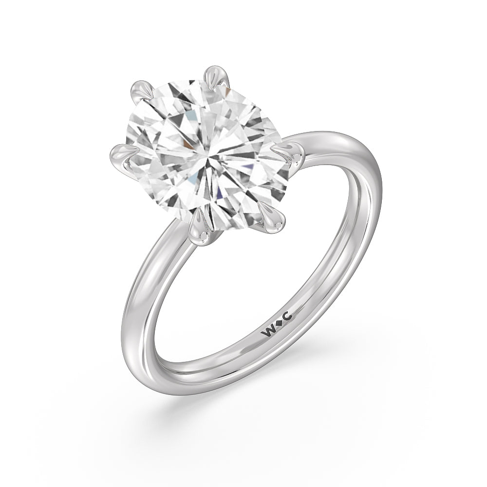 Striking Six Prong Ring with Oval Cut Diamond in 14KT Platinum view 3