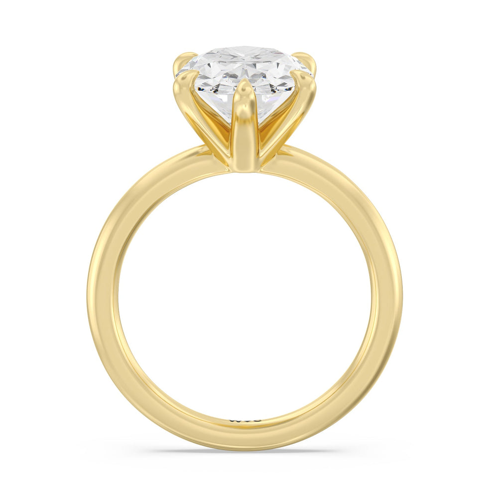 Striking Six Prong Ring with Oval Cut Diamond in 14KT Yellow Gold view 2