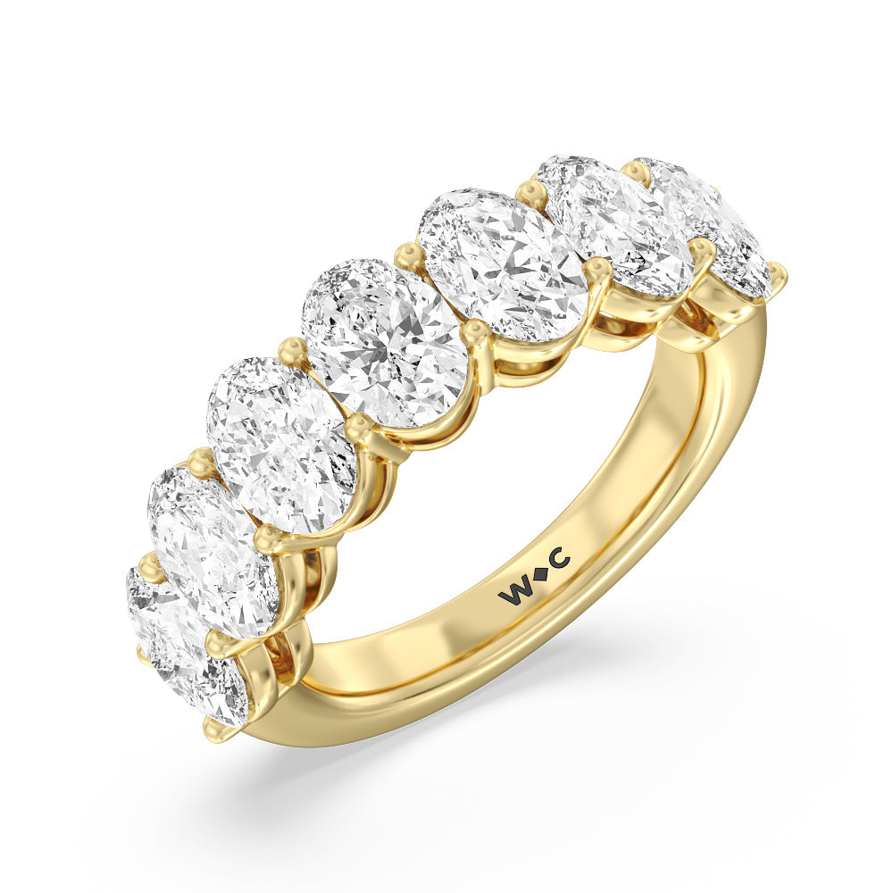 Seven Stone Oval Diamond Anniversary Ring (E+ VS+) with 18KT Yellow Gold / Lab / 5 Cut Diamond in 14KT Yellow Gold / Lab / 5 view 3