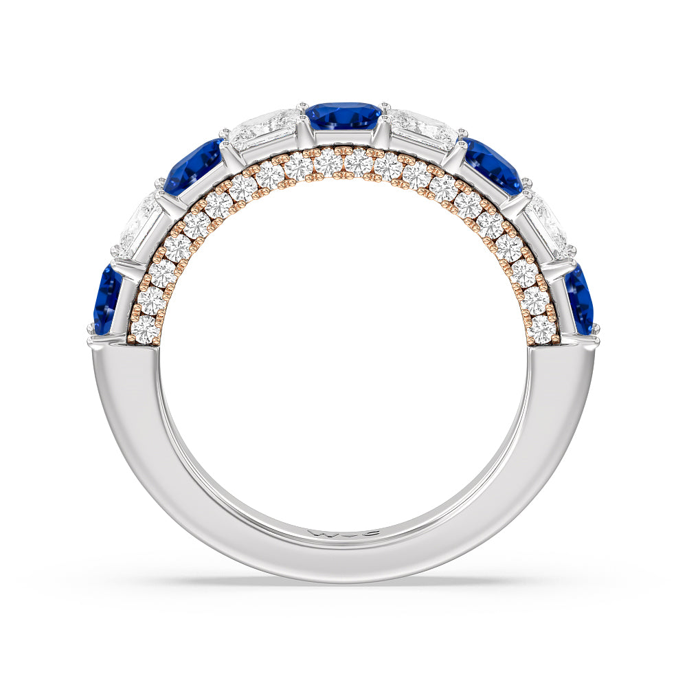 Alternate Created Sapphire Princess and Diamond Palace Anniversary Ring with 14KT Rose Gold Cut Diamond in 14KT Rose Gold view 3