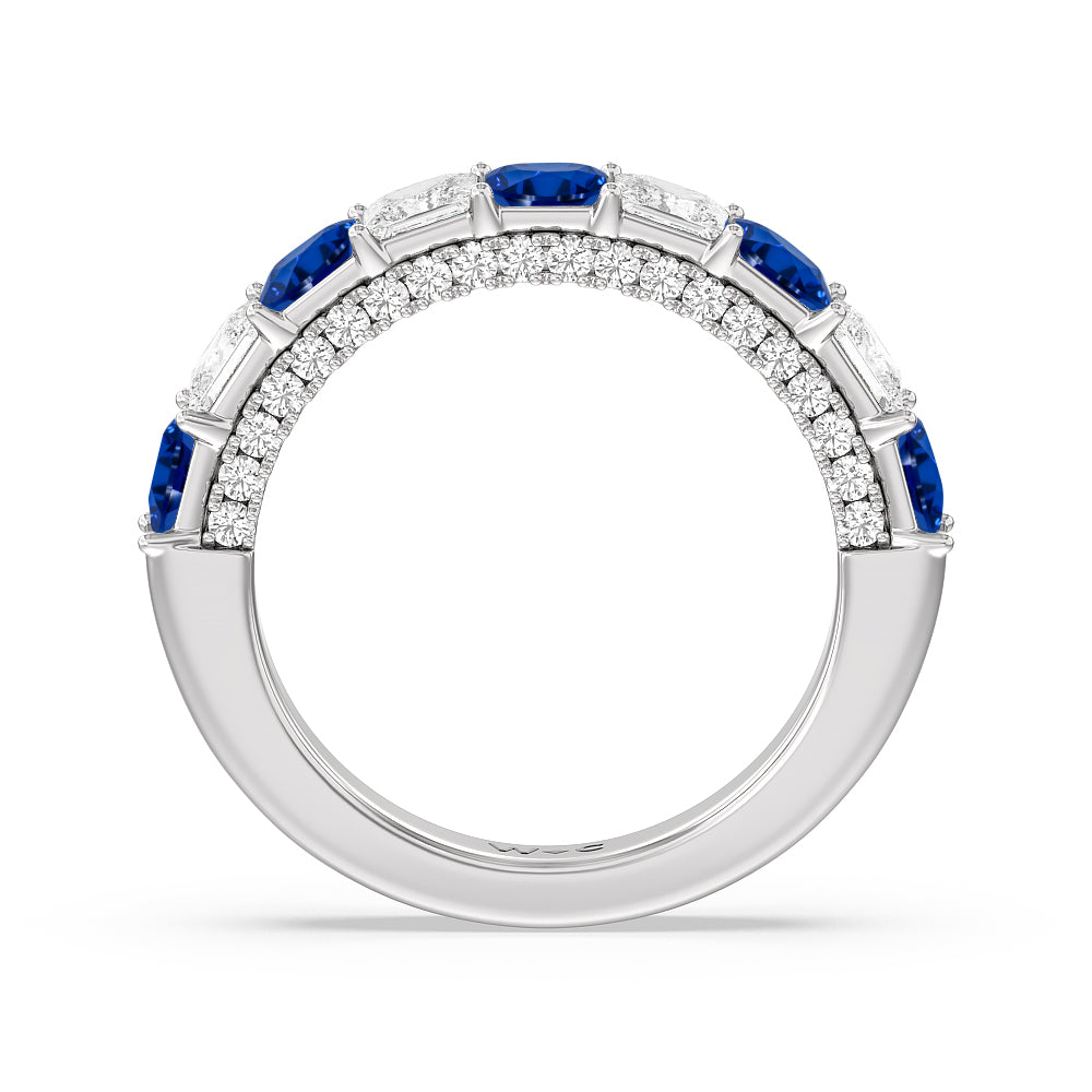 Alternate Created Sapphire Princess and Diamond Palace Anniversary Ring with 14KT White Gold Cut Diamond in 14KT White Gold view 3