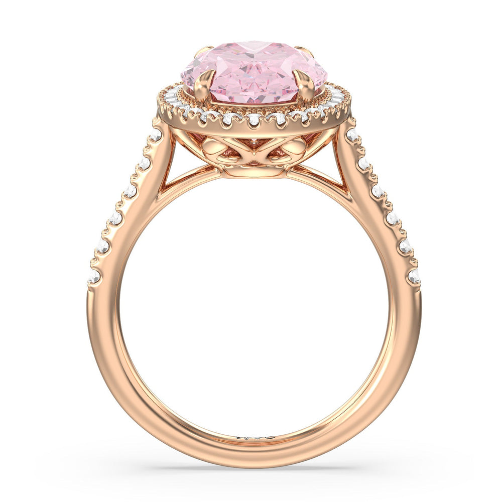 Oval Cut Fancy Intense Pink Oval Halo Ring with Lab Grown Diamond in 14KT Rose Gold view 2