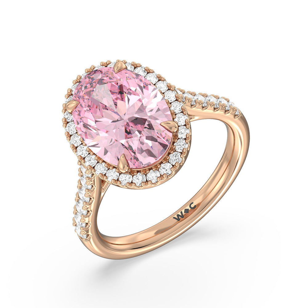 Oval Cut Fancy Intense Pink Oval Halo Ring with Lab Grown Diamond in 14KT Rose Gold view 3