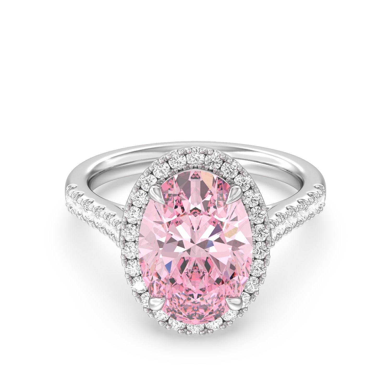 Fancy Intense Pink Oval Halo Ring – With Clarity