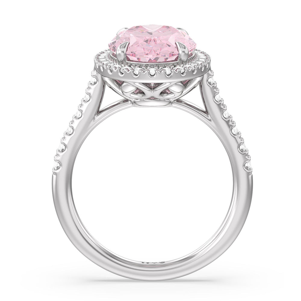 Oval Cut Fancy Intense Pink Oval Halo Ring with Lab Grown Diamond in 14KT Platinum view 2