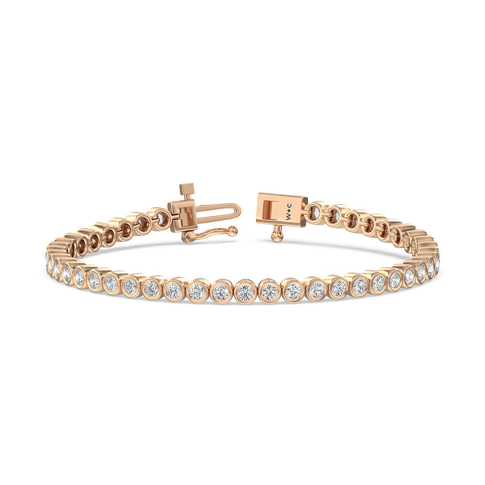 Bezel Lab Diamond Tennis Bracelet with 3 Cut Diamond in 14KT Rose Gold view 1