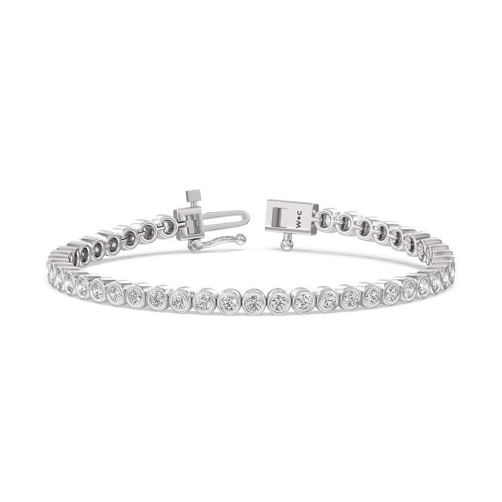 Bezel Lab Diamond Tennis Bracelet with 3 Cut Diamond in 14KT White Gold view 1