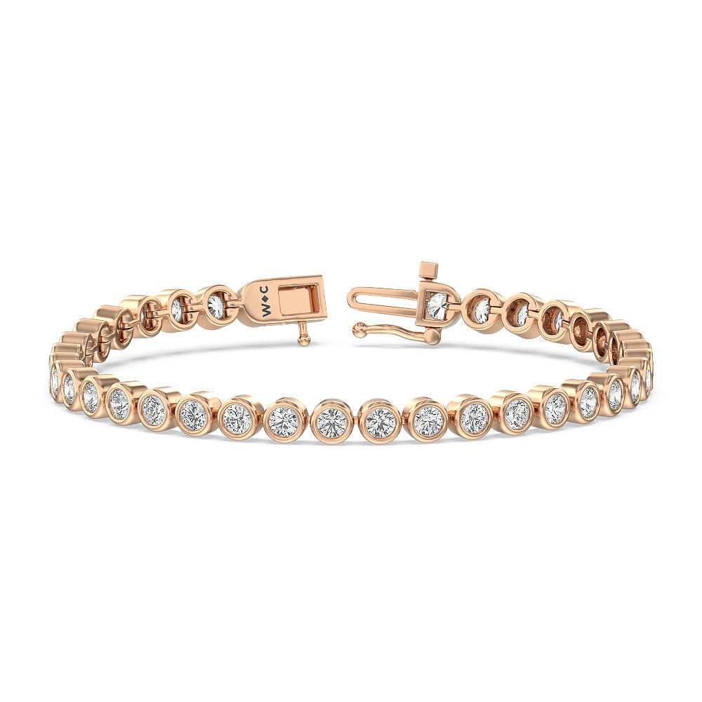 Bezel Lab Diamond Tennis Bracelet with 6 Cut Diamond in 14KT Rose Gold view 1