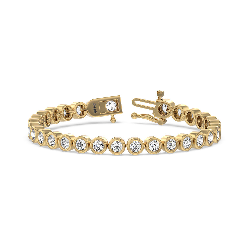 Bezel Lab Diamond Tennis Bracelet with 9 Cut Diamond in 14KT Yellow Gold view 1