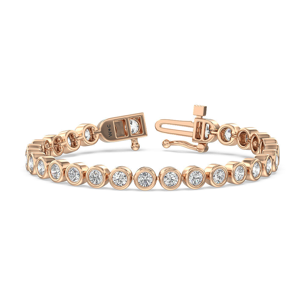 Bezel Lab Diamond Tennis Bracelet with 10 Cut Diamond in 14KT Rose Gold view 1