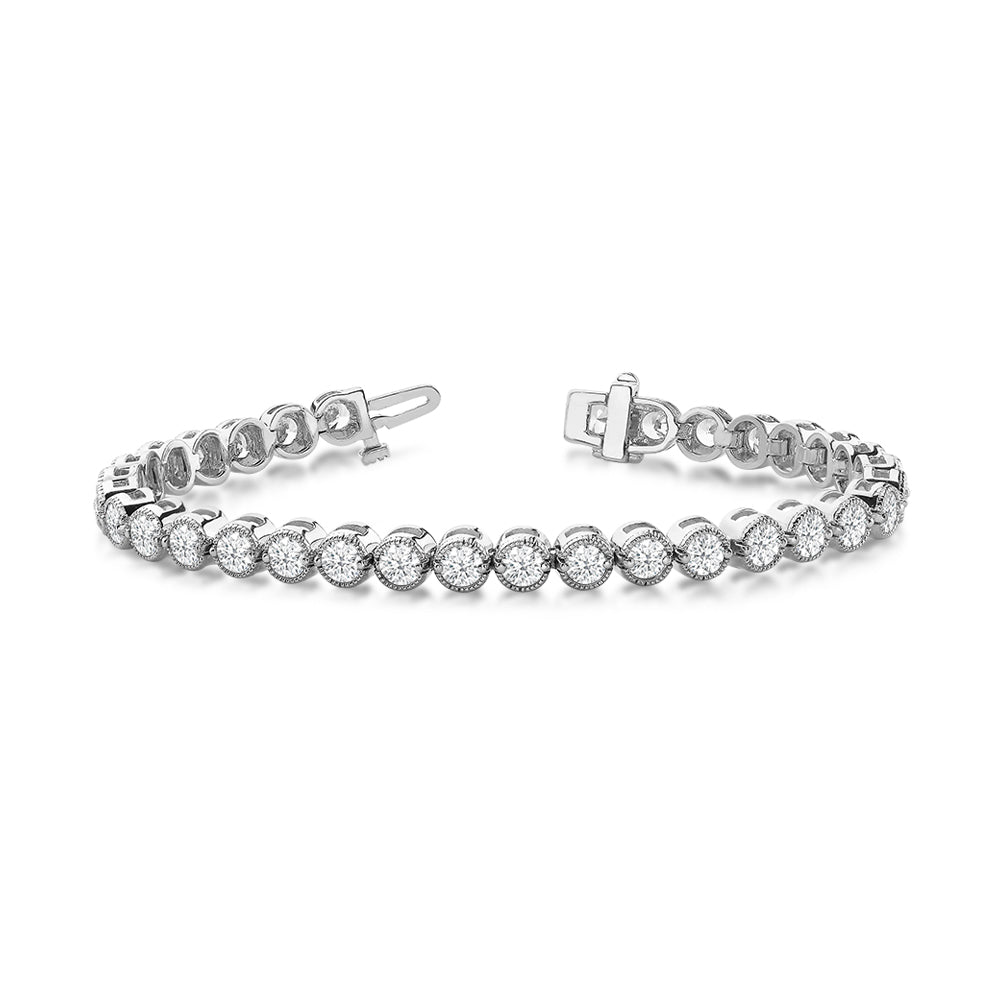 Round Lab Diamond Milgrain Tennis Bracelet with 2 Cut Diamond in 14KT White Gold view 1