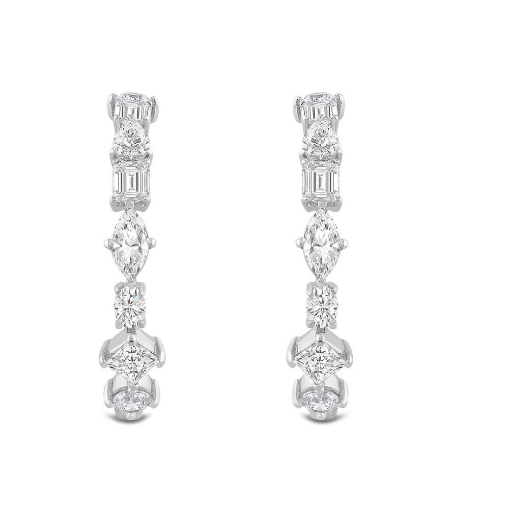 Mixed Fancy Shape Diamond Hoop Earrings with 14KT White Gold / Lab / 2 1/2 Cut Diamond in 14KT White Gold / Lab / 2 1/2 view 2