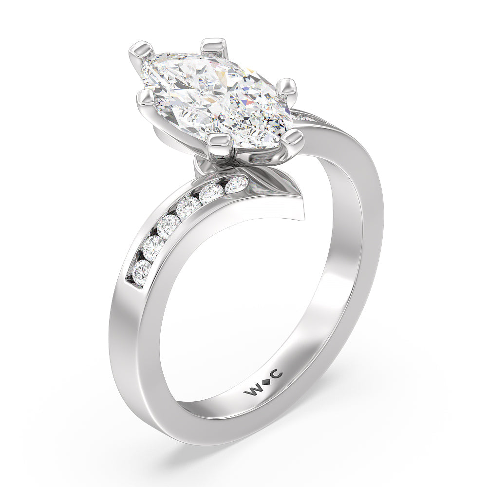 Tapered Diamond Engagement Ring with Marquise Cut Diamond in 14KT Platinum view 3