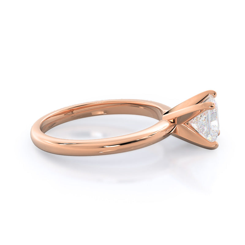 Classic Four Prong Solitaire Diamond Engagement Ring with Princess Cut Diamond in 14KT Rose Gold view 2