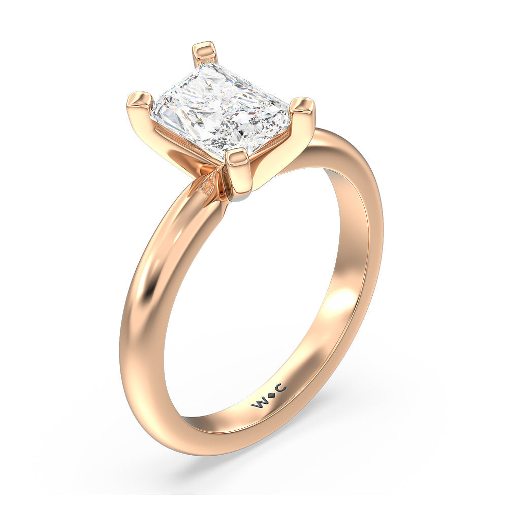 Classic Four Prong Solitaire Diamond Engagement Ring with Radiant Cut Diamond in 14KT Rose Gold view 4