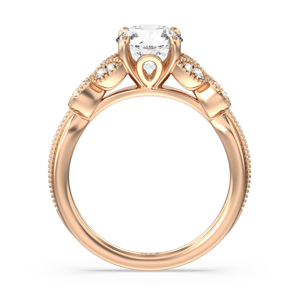 Round Cut Vintage Filigree Leaf Engagement Ring with Lab Grown Diamond in 14KT Rose Gold view 2