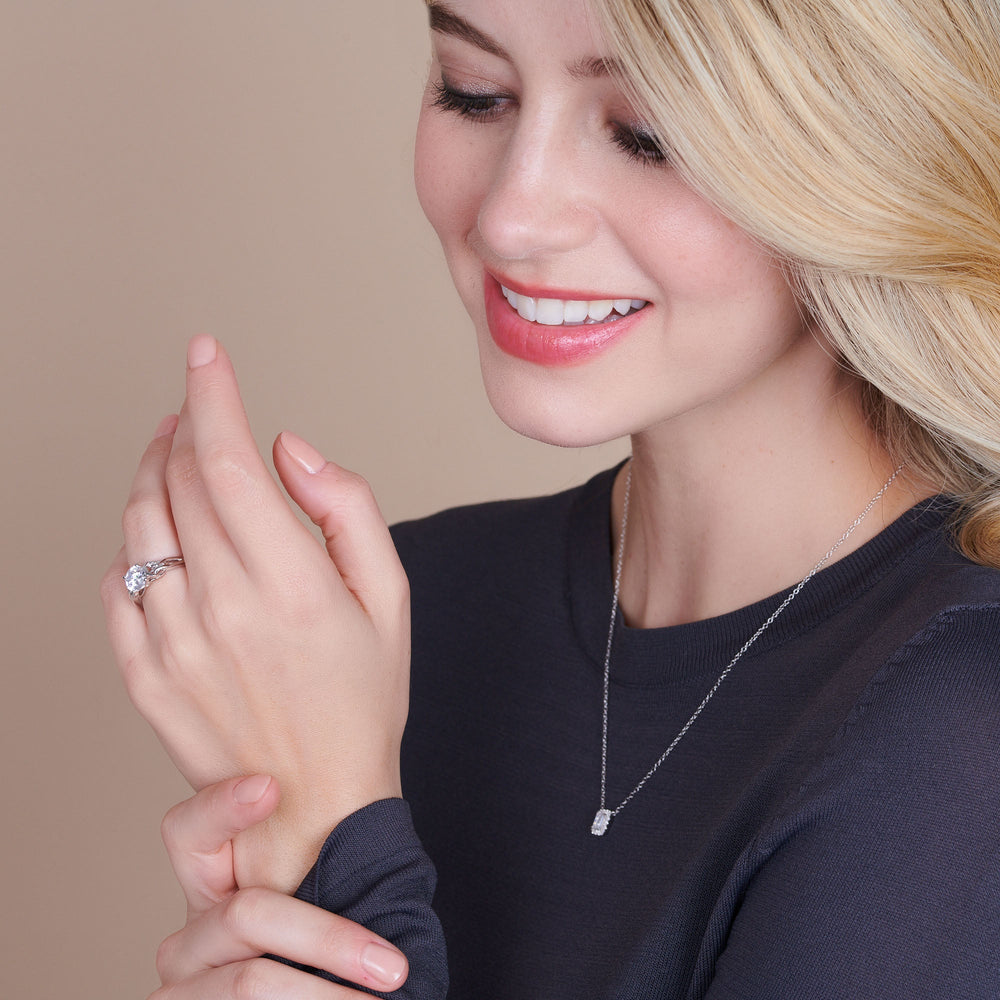 Model Wearing Vintage Celtic Interlaced Solitaire Engagement Ring view