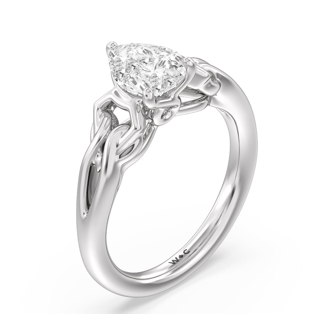 Vintage Celtic Interlaced Solitaire Engagement Ring with Pear Cut Diamond in 14KT Platinum view 3